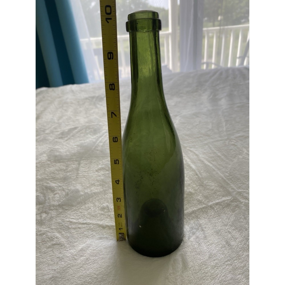 Antique Olive Green Wine Bottle 10" Applied Double Collar Lip Smooth Punt 1880s